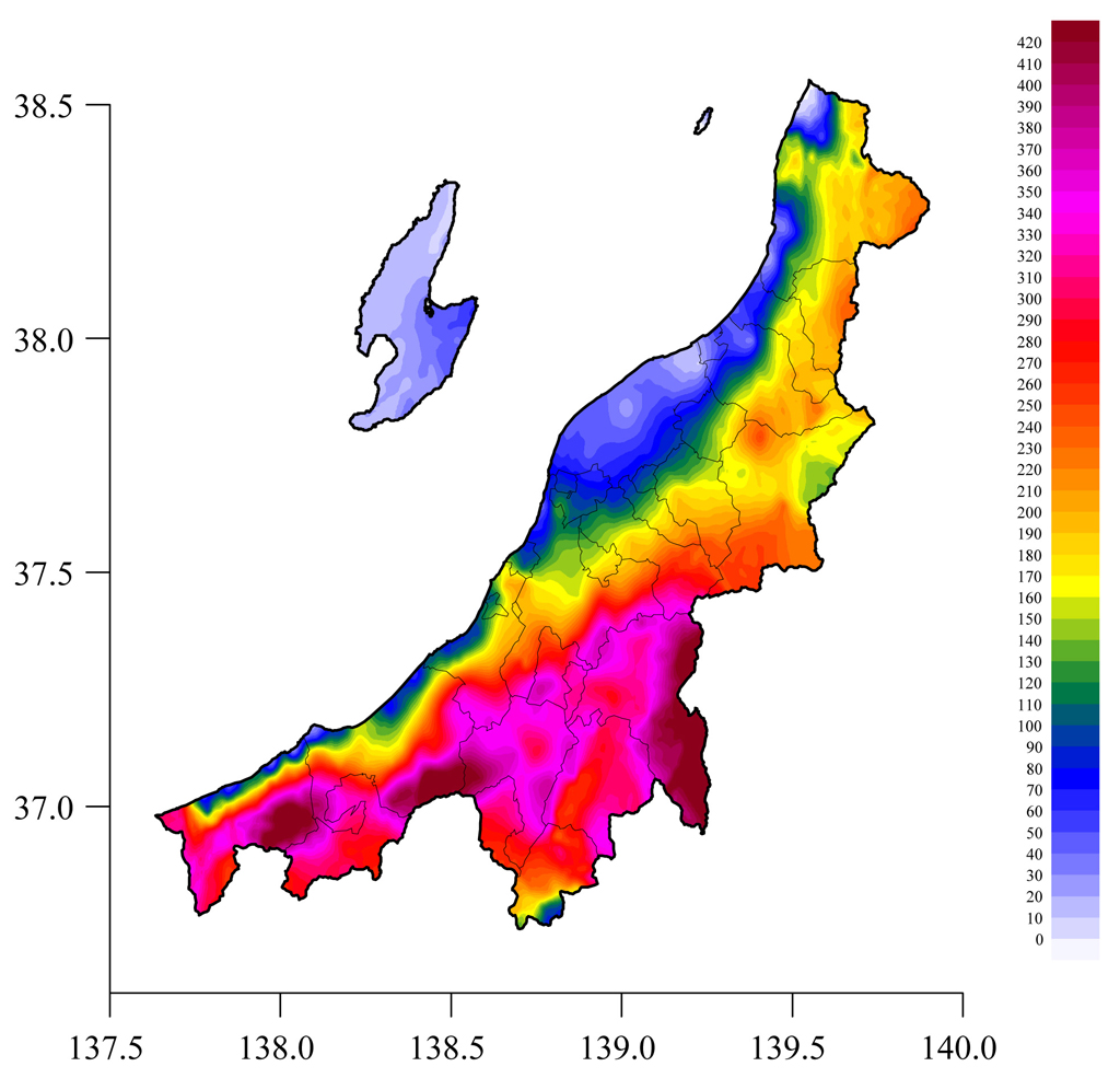 図1 2012年2月10日 新潟県積雪深分布図