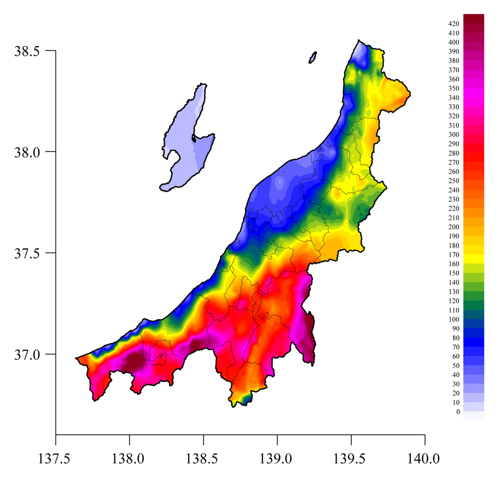 図1 2012年2月17日 新潟県積雪深分布図