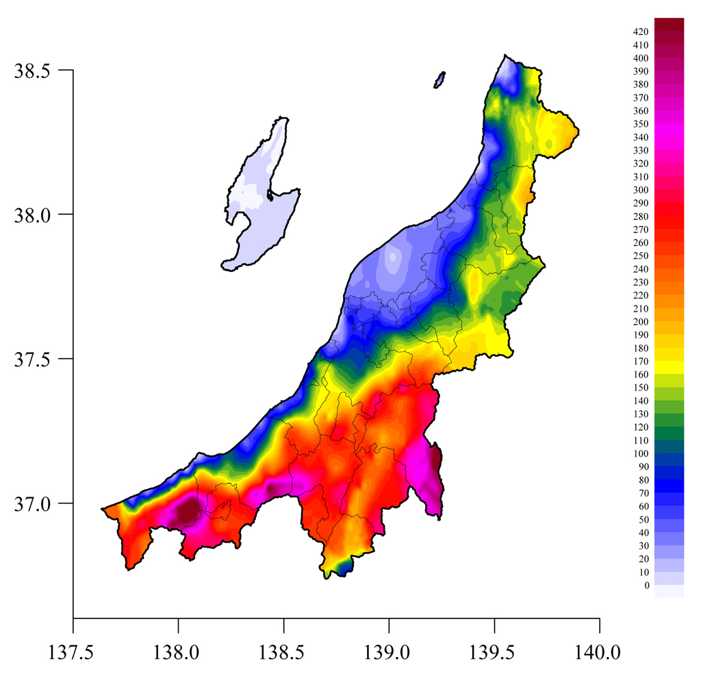 図1 2012年2月24日 新潟県積雪深分布図
