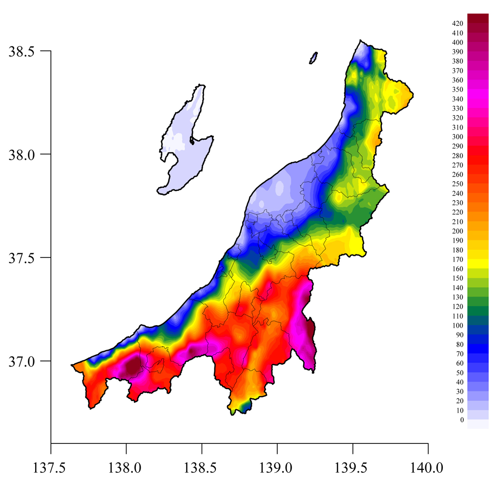 図1 2012年3月2日 新潟県積雪深分布図