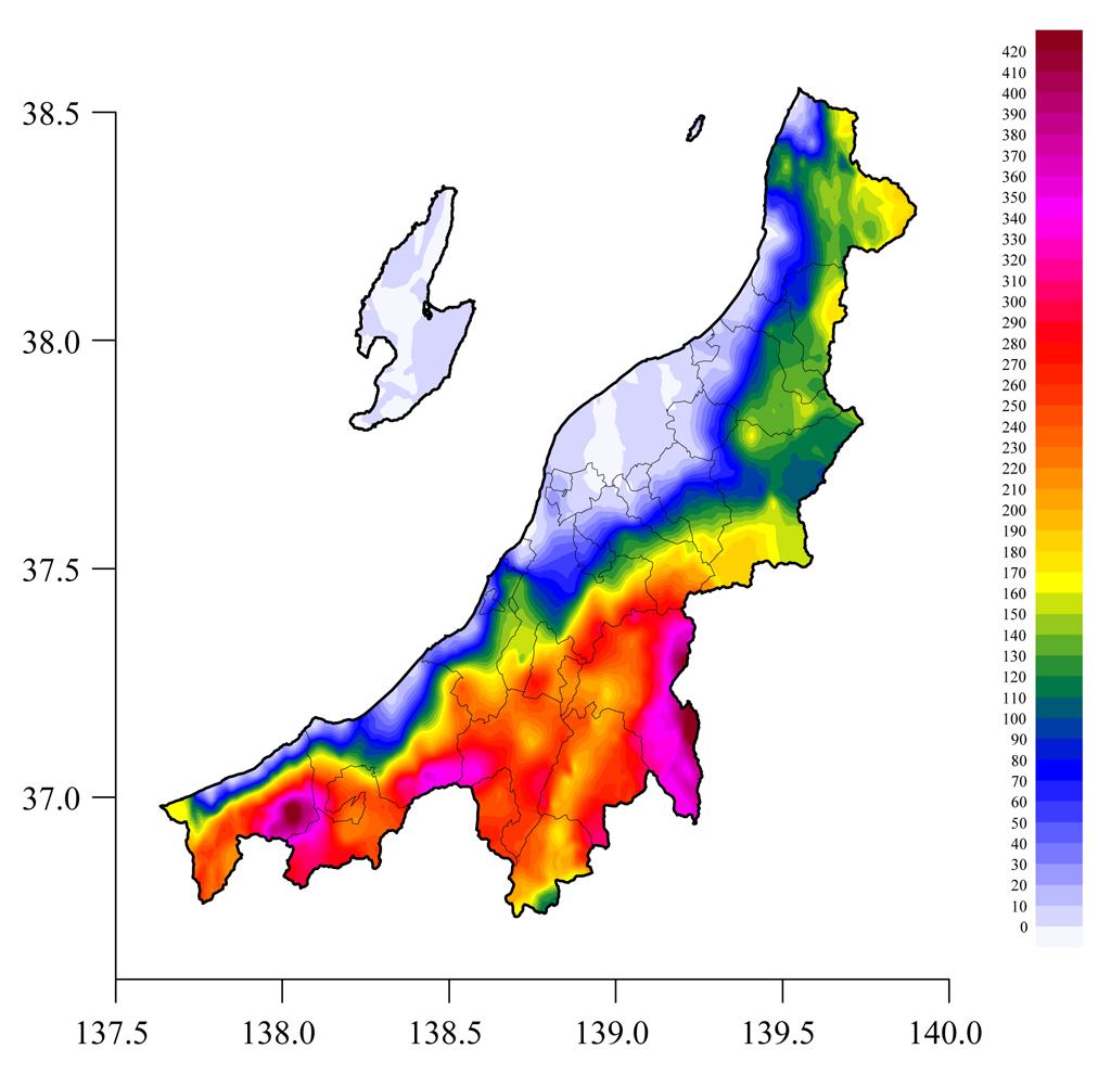 図1 2012年3月12日 新潟県積雪深分布図