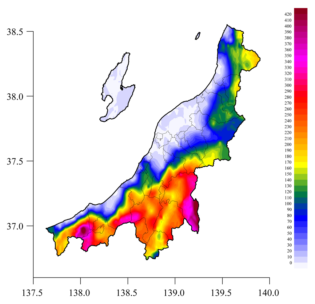 図1 2012年3月28日 新潟県積雪深分布図