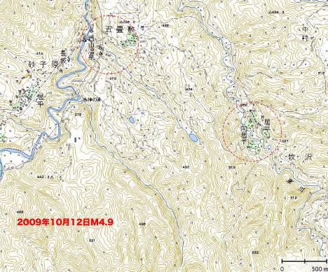 震源地付近の地形図（国土地理院25000分の1宮下図幅））