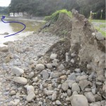 写真-2 湾曲部外岸の破堤断面(塩谷川、人面地区付近)